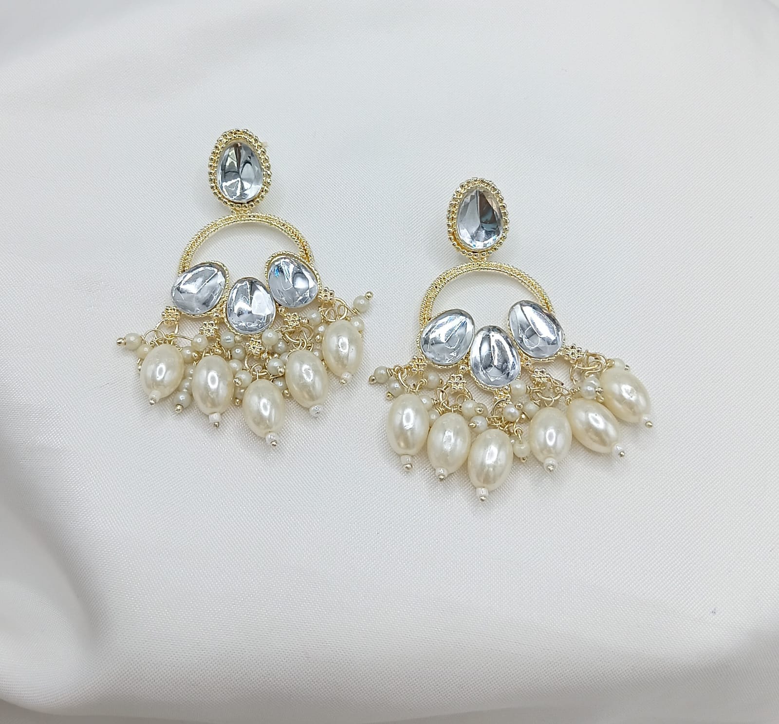 CZ Stone & Pearl Drop Half Hoop Earrings